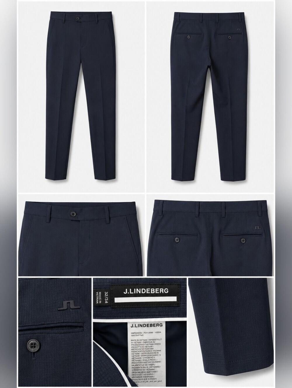 J.Lindeberg Vent Golf Pants Men's 32x34 Navy Blue Performance Stretch Slim Fit.
